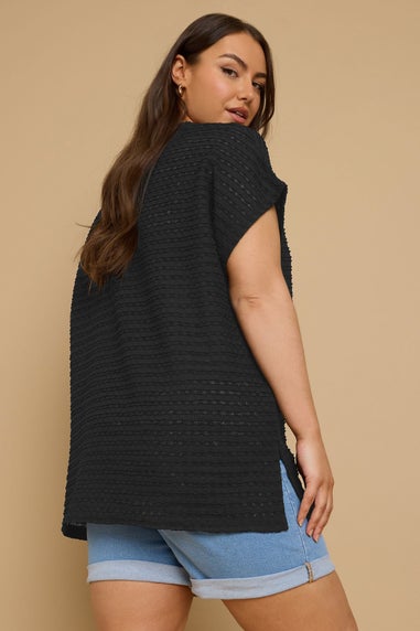 Yours Curve Black Textured Split Seam Top