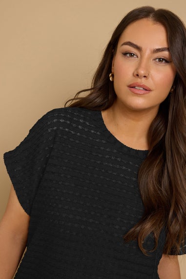 Yours Curve Black Textured Split Seam Top