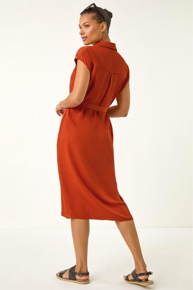 Roman Rust Utility Buttoned Shirt Dress