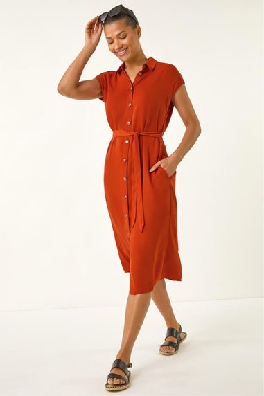 Roman Rust Utility Buttoned Shirt Dress