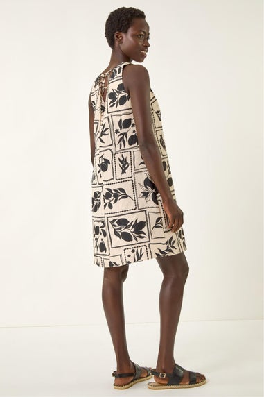 Roman Black Floral Mono Print Shift Dress