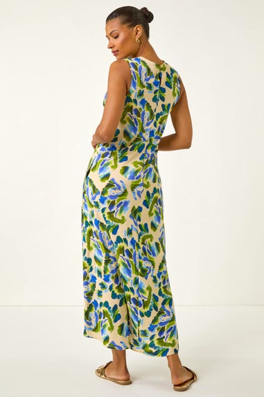 Roman Blue Abstract Print Sleeveless Midi Dress