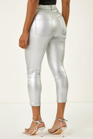 Roman Silver Metallic Coated Crop Jeggings