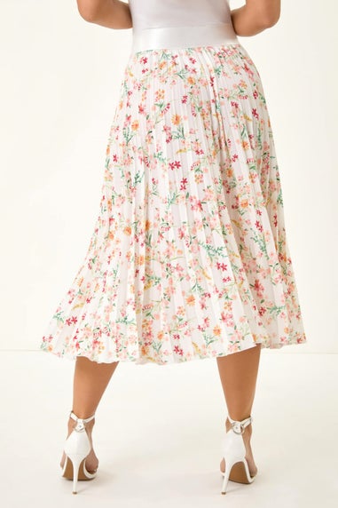 Roman Pink Petite Floral Pleated Midi Skirt