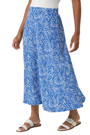 Roman Blue Abstract Crinkle Print A-Line Skirt