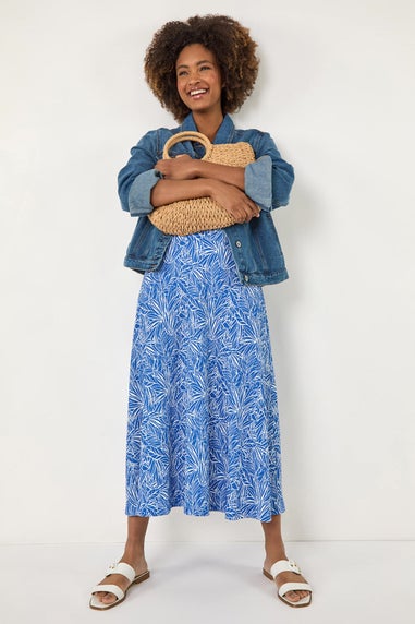 Roman Blue Abstract Crinkle Print A-Line Skirt