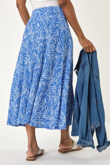 Roman Blue Abstract Crinkle Print A-Line Skirt