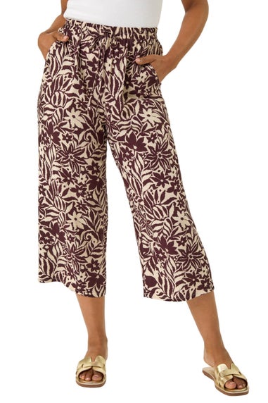 Roman Chocolate Petite Floral Abstract Culotte Trouser