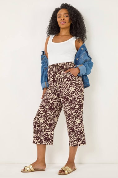 Roman Chocolate Petite Floral Abstract Culotte Trouser