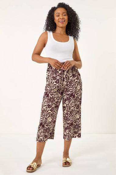 Roman Chocolate Petite Floral Abstract Culotte Trouser