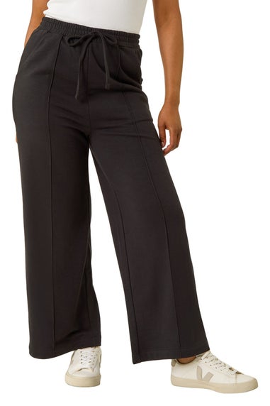 Roman Black Petite Pintuck Tie Front Joggers