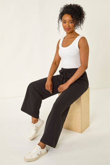 Roman Black Petite Pintuck Tie Front Joggers