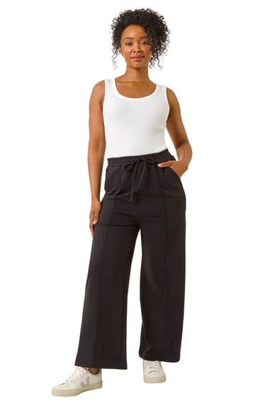 Roman Black Petite Pintuck Tie Front Joggers