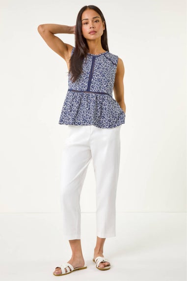 Roman Navy Petite Floral Print Trim Vest Top