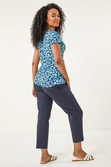 Roman Turquoise Petite Spot Twist Front Stretch Top