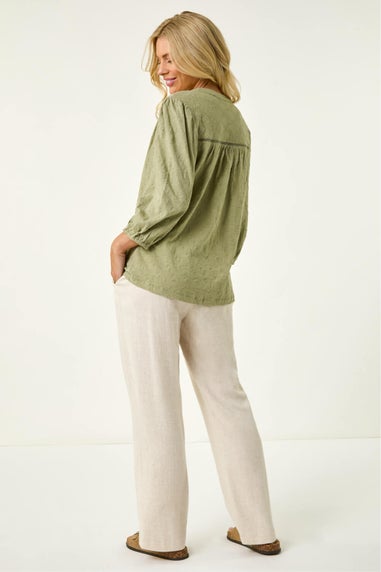 Roman Khaki Petite Embroidered Stretch Top