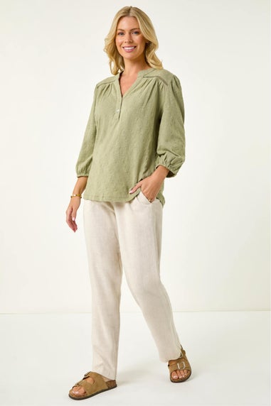 Roman Khaki Petite Embroidered Stretch Top