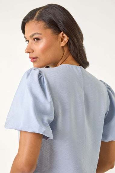 Roman Light Blue Balloon Short Sleeve Top