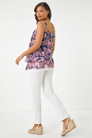 Roman Navy Metallic Leaf Layered Cami Top