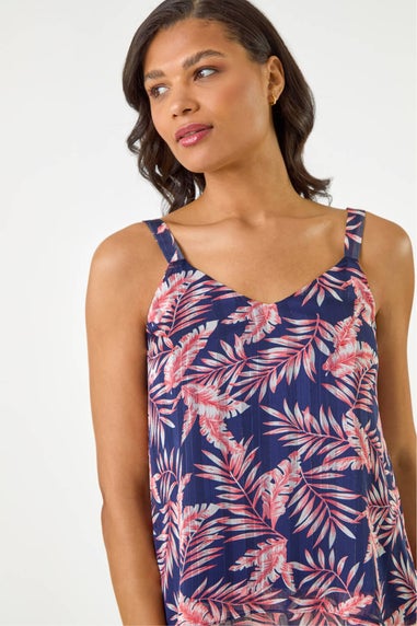 Roman Navy Metallic Leaf Layered Cami Top