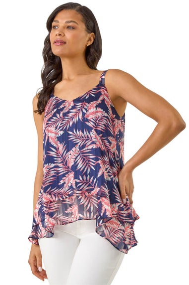 Roman Navy Metallic Leaf Layered Cami Top