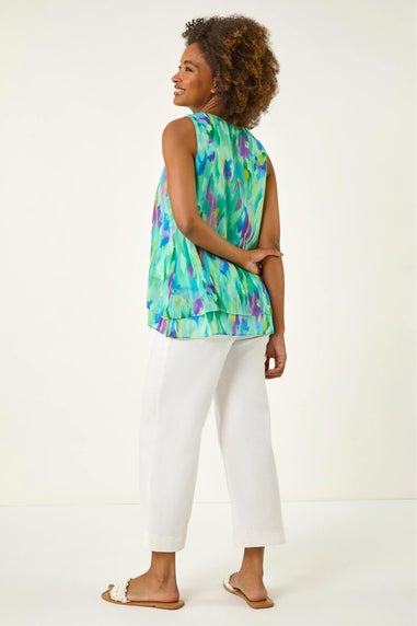 Roman Green Blurred Double Layered Vest Top