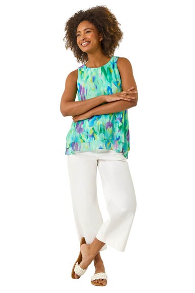 Roman Green Blurred Double Layered Vest Top
