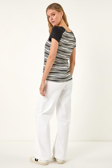 Roman Black Contrast Textured Stripe T-Shirt