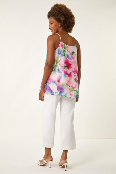 Roman Pink Floral Watercolour Chiffon Cami Top