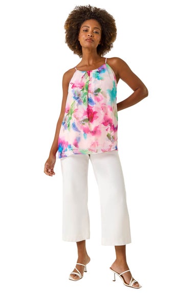 Roman Pink Floral Watercolour Chiffon Cami Top