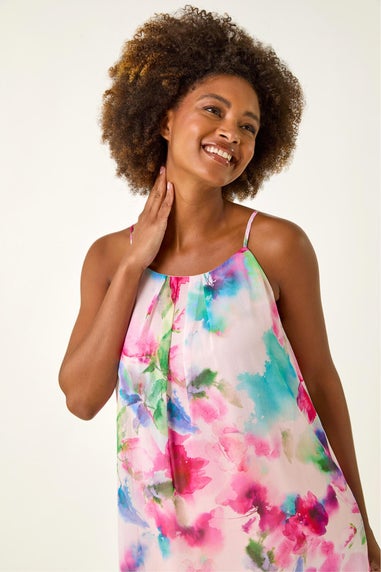 Roman Pink Floral Watercolour Chiffon Cami Top