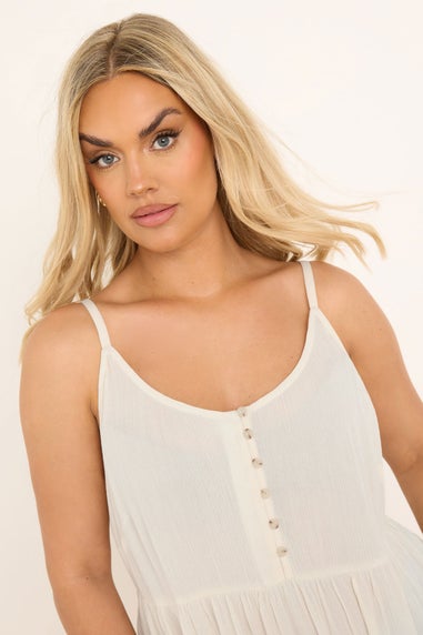 Yours Curve Cream Crinkle Tiered Cami Top