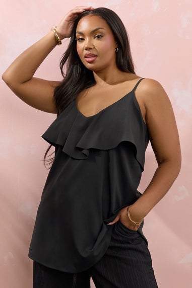 Yours Curve Black Frill Cami Vest Top