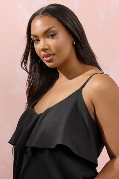 Yours Curve Black Frill Cami Vest Top