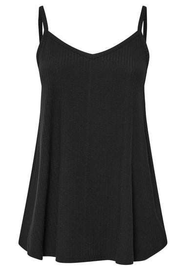 Yours Curve Black Ribbed Swing Cami Top