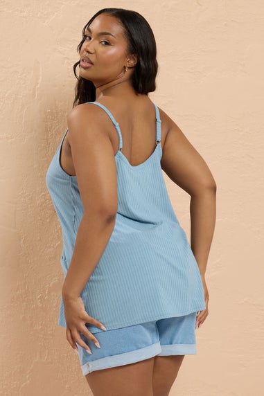 Yours Curve Light Blue Ribbed Swing Cami Top
