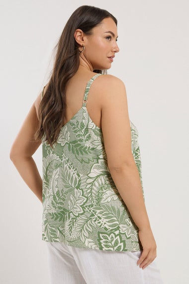 Yours Curve Green Tropical Leaf Print Button Front Cami Top