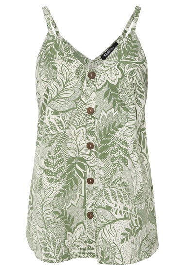 Yours Curve Green Tropical Leaf Print Button Front Cami Top