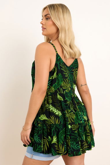 Yours Curve Green Crinkle Tropical Print Cami Top