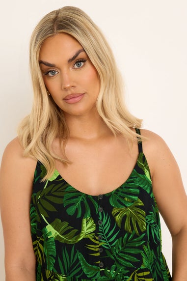 Yours Curve Green Crinkle Tropical Print Cami Top