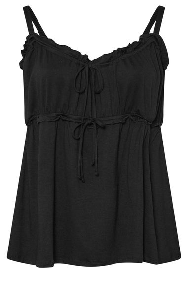 Yours Curve Black Frilled Tie Front Cami Top