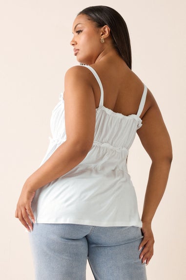 Yours Curve Ivory White Frilled Tie Front Cami Top