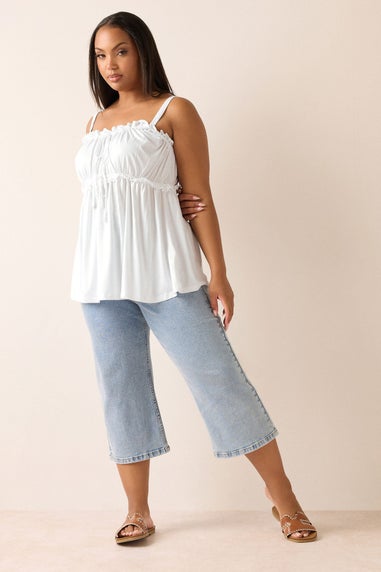 Yours Curve Ivory White Frilled Tie Front Cami Top