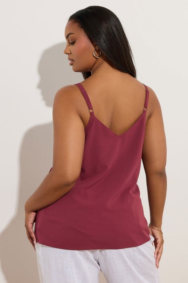 Yours Curve Dark Red Button Front Cami Top
