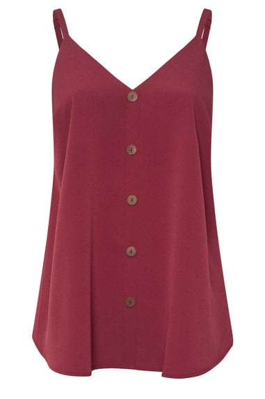 Yours Curve Dark Red Button Front Cami Top