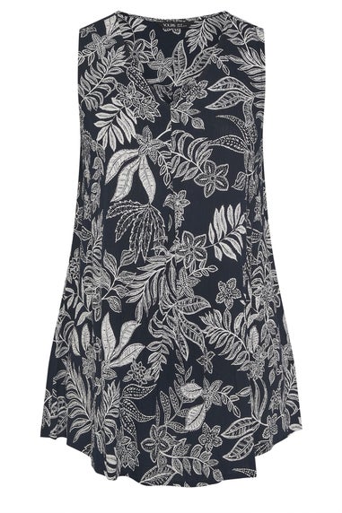 Yours Curve Navy Blue Palm Leaf Pleat Front Vest Top