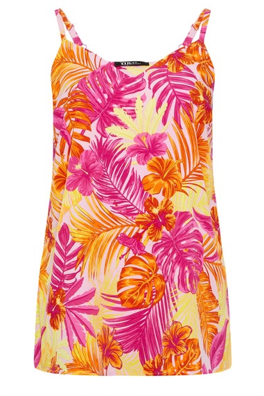 Yours Curve Pink & Orange Tropical Palm Vest Top