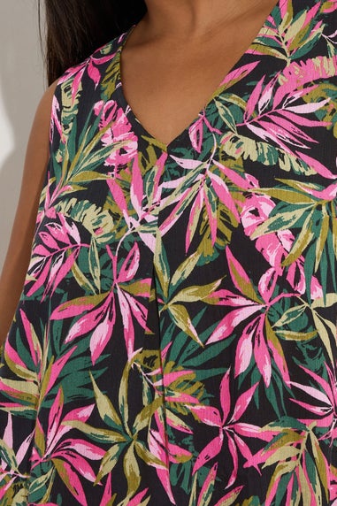 Yours Curve Black Tropical Leaf Pleat Front Vest Top