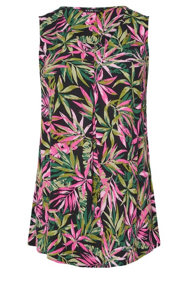 Yours Curve Black Tropical Leaf Pleat Front Vest Top