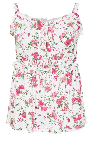 Yours Curve White Rose Frilled Tie Front Cami Top